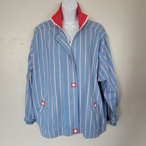 Koret City Blues Vintage Medium Light Blue Denim Jacket Red White Pinstripes 80s